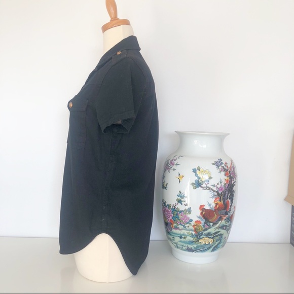 NWT Zara black denim short sleeve shirt sz S - Picture 7 of 11